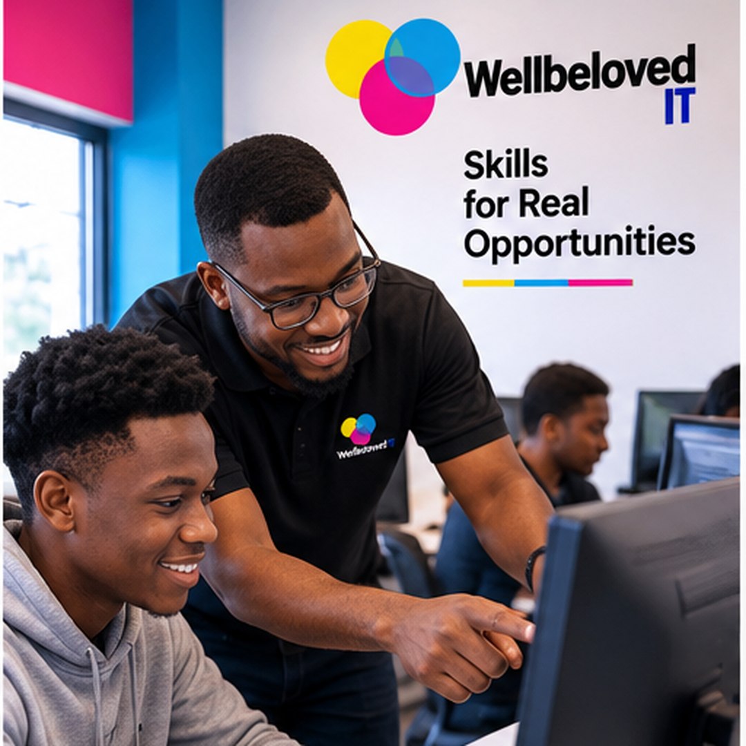 A WellBeloved IT instructor guiding a student through a computer lesson