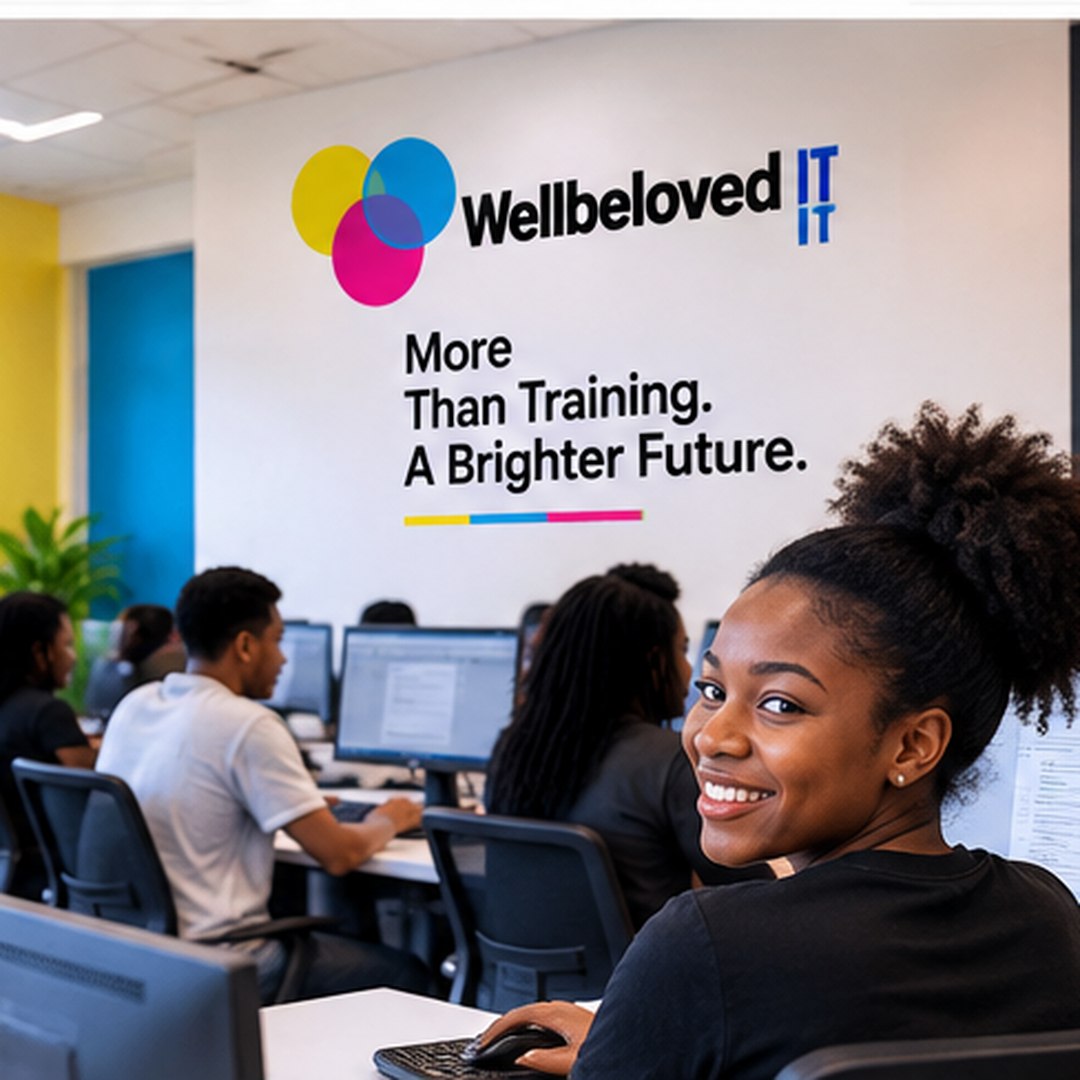 A WellBeloved IT student smiling in the computer training centre