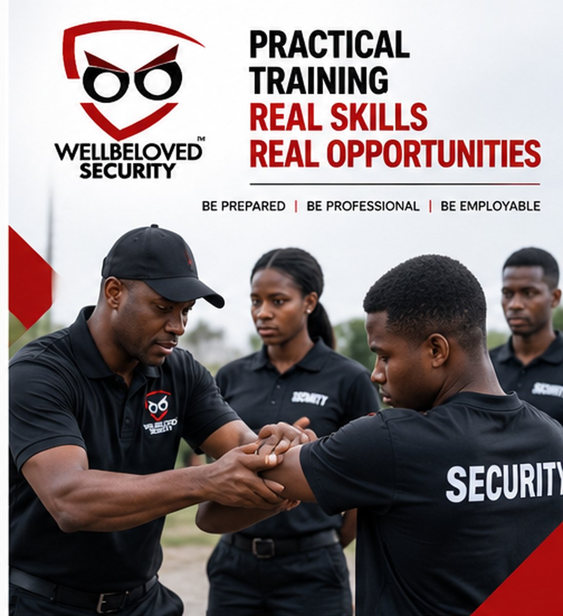 A Wellbeloved Security instructor guiding a trainee through practical skills